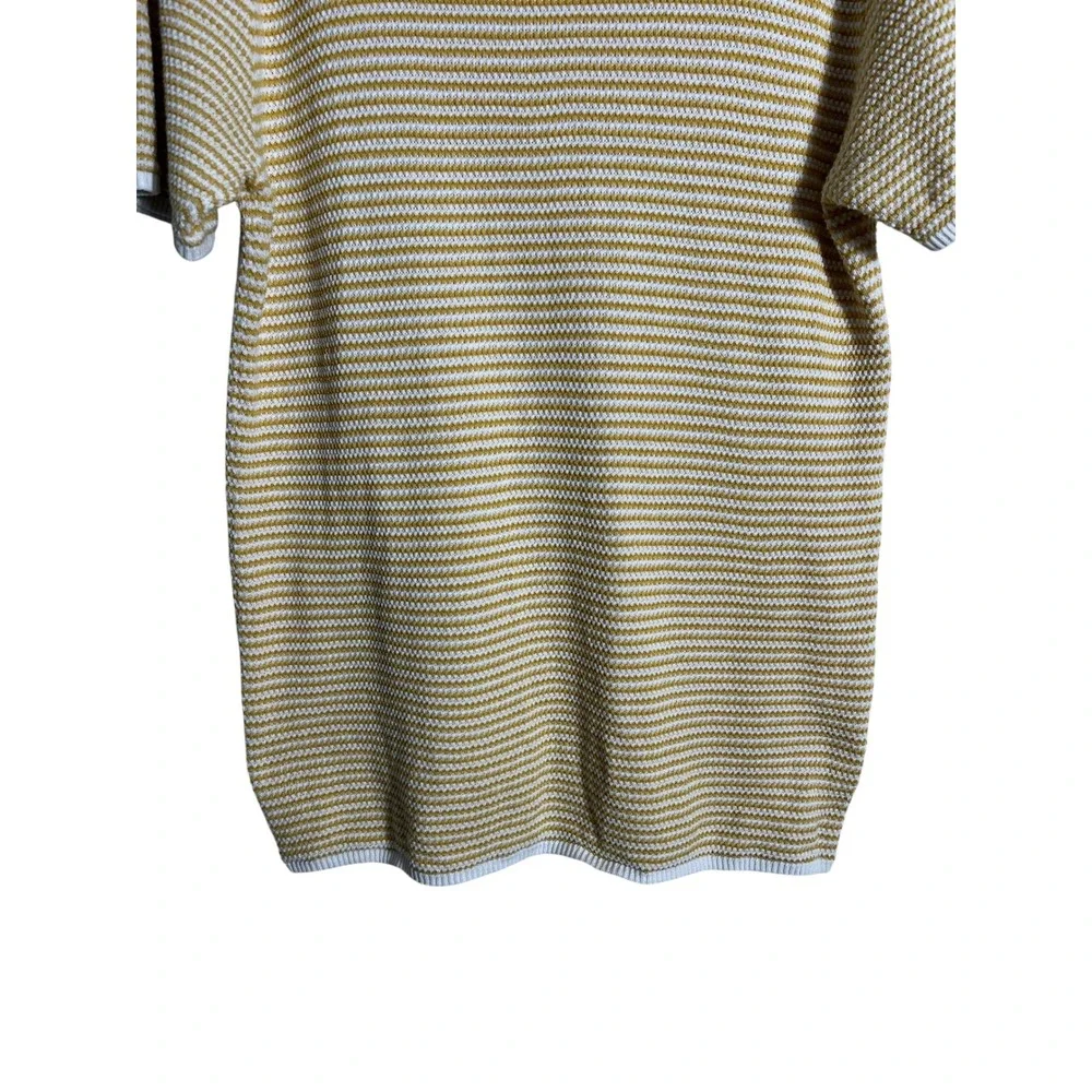 SATURDAYS NYC Short Sleeve Mustard Yellow Striped Cotton Knit Sweater Tee